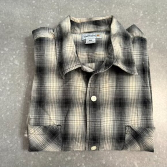 Carhartt Black & Gray Plaid Button-Up Flannel Shirt – Size XXL - Picture 2 of 11